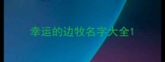 幸运的边牧名字大全